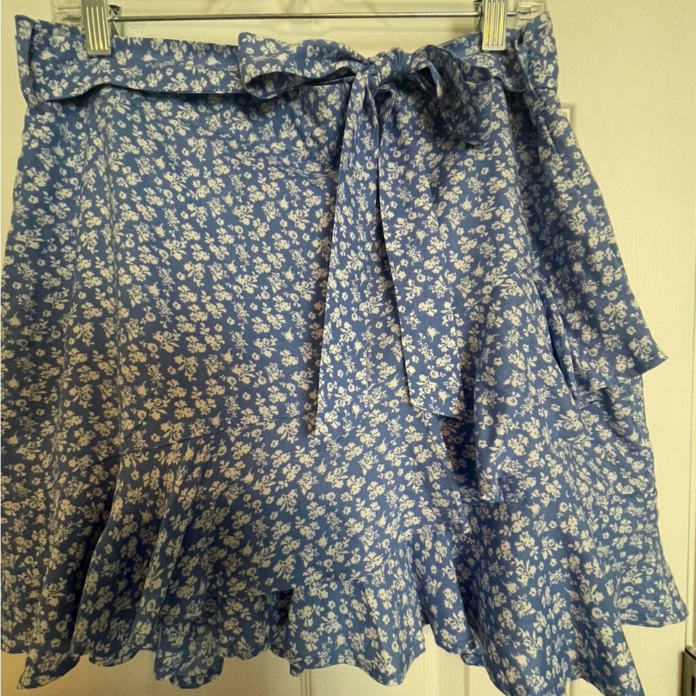Bardot Blue Ruffled Wrap Mini Skirt
